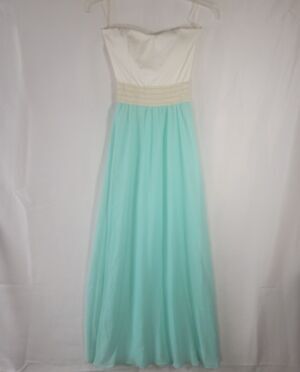 Wild Daisy Women's Strapless Maxi Dress Jr Small Mint Green White Crochet Waist